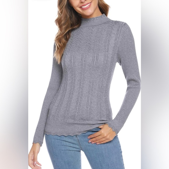 NWT iClosam Women's Long Sleeve Solid Mock Turtleneck Sweater ivory size large - Picture 5 of 5